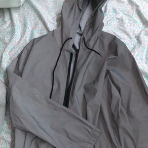 Reflective zip up drawstring hooded windbreaker -SHEIN , worn once